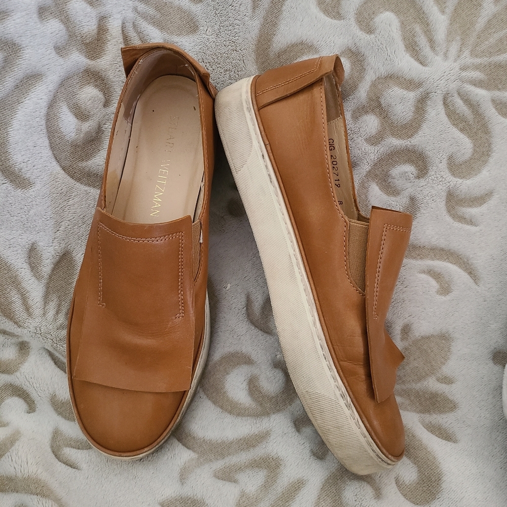 Stuart Weitzman Brown Leather Slip-On Loafers Size 8